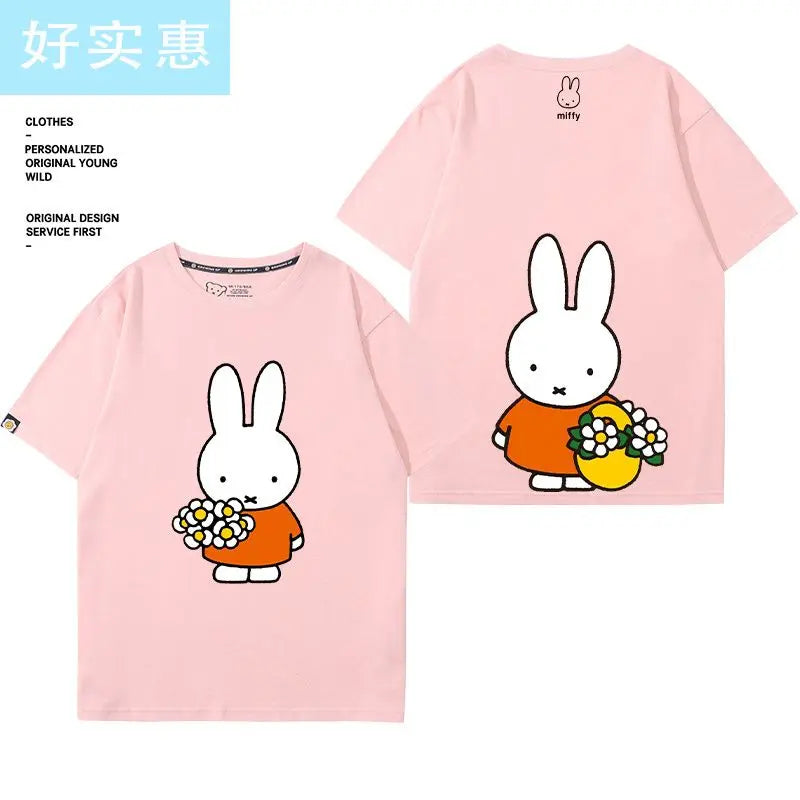 Kawaii Miffy Rabbit T-shirt Picture Book Series Little Rabbit Girl Miffy Cartoon Pure Cotton Half-sleeved Couple Top