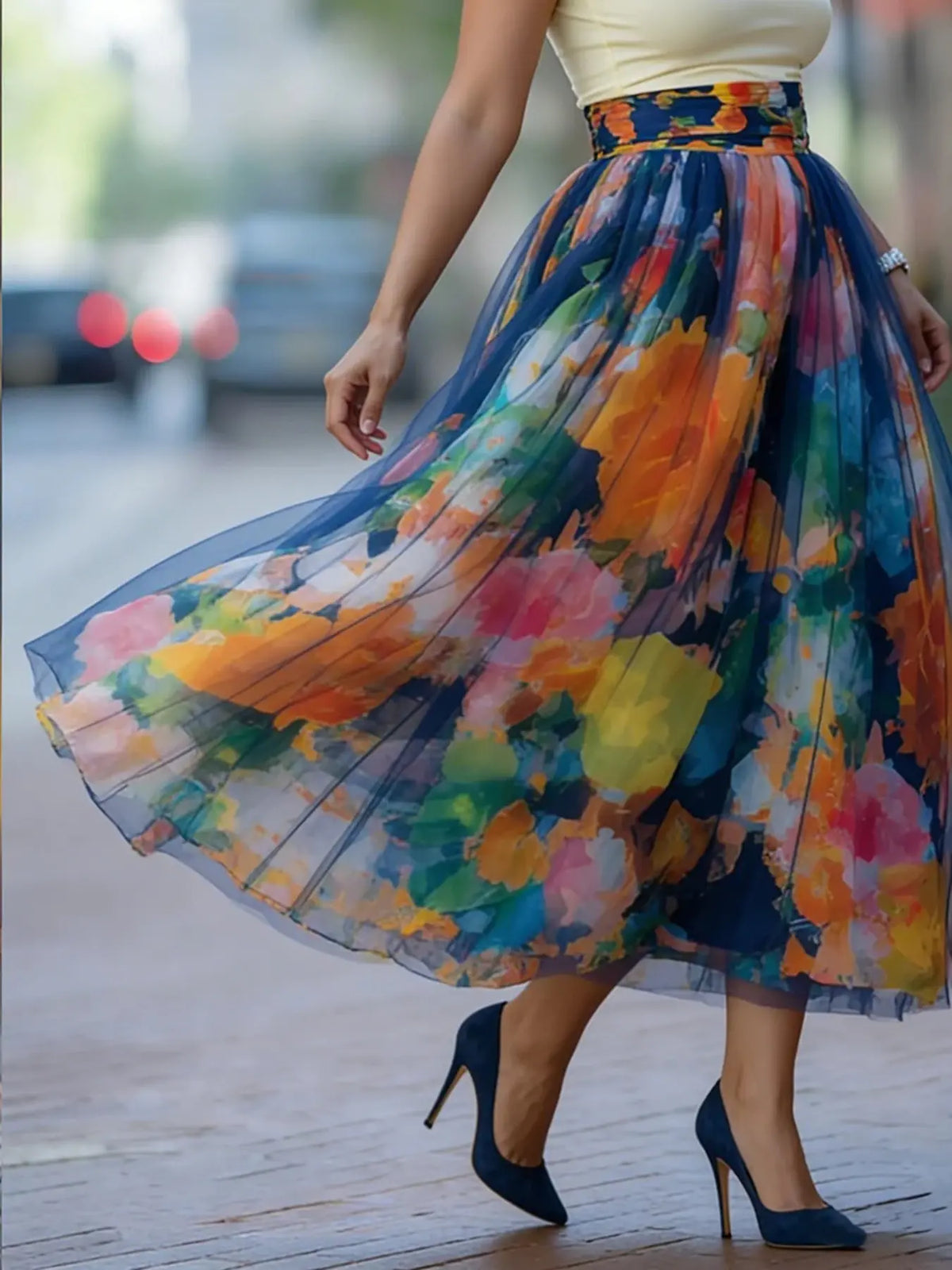 European and American Style Ombre Gradient Floral Pattern Skirt, Casual Everyday Long Skirt, Versatile Summer Wear for Women