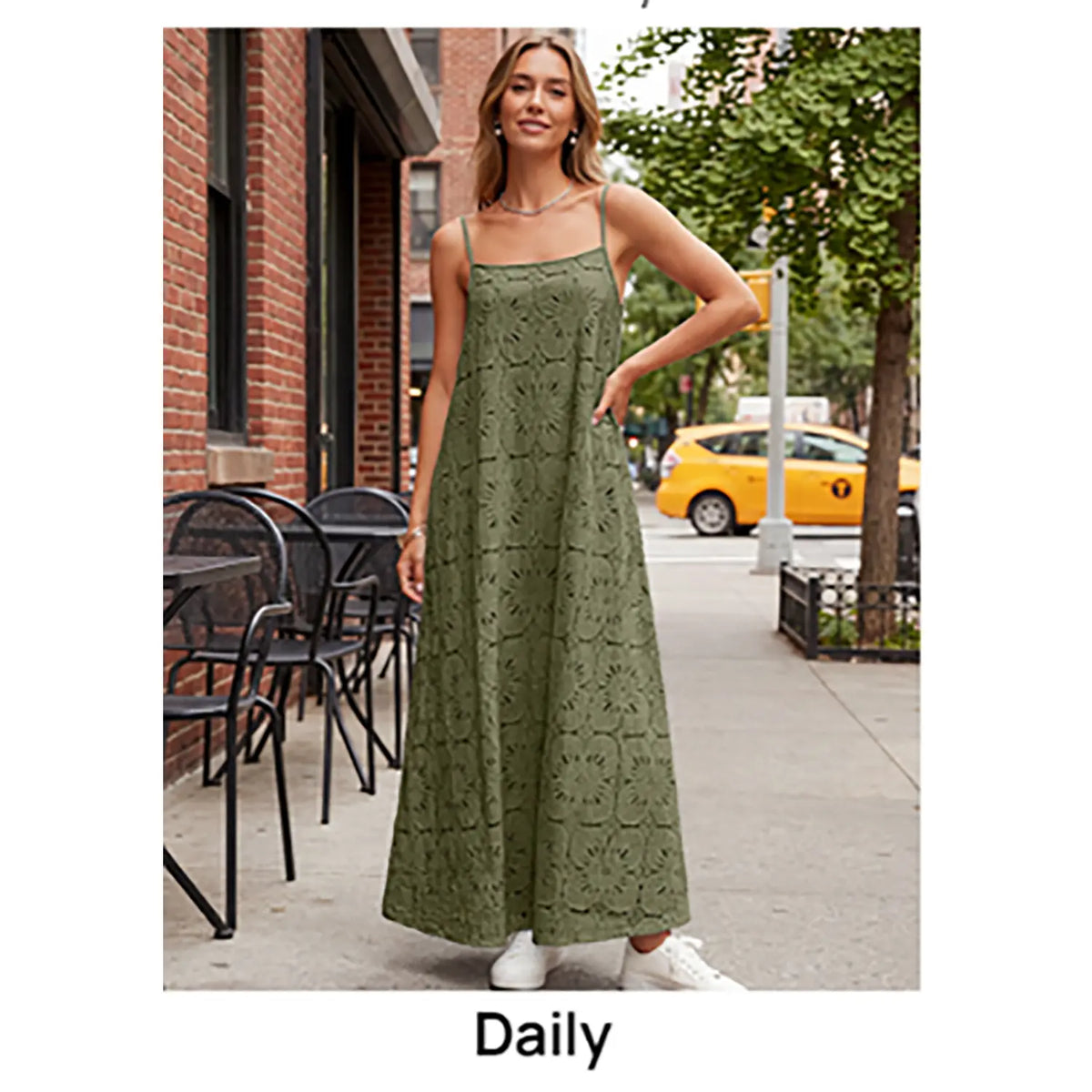 MEROKEETY Women's 2026 Summer Bohemian Spaghetti Strap Sundress - Casual Wear, Sleeveless Floral Lace Eyelet Boho Casual Fashion Beach Maxi Dress