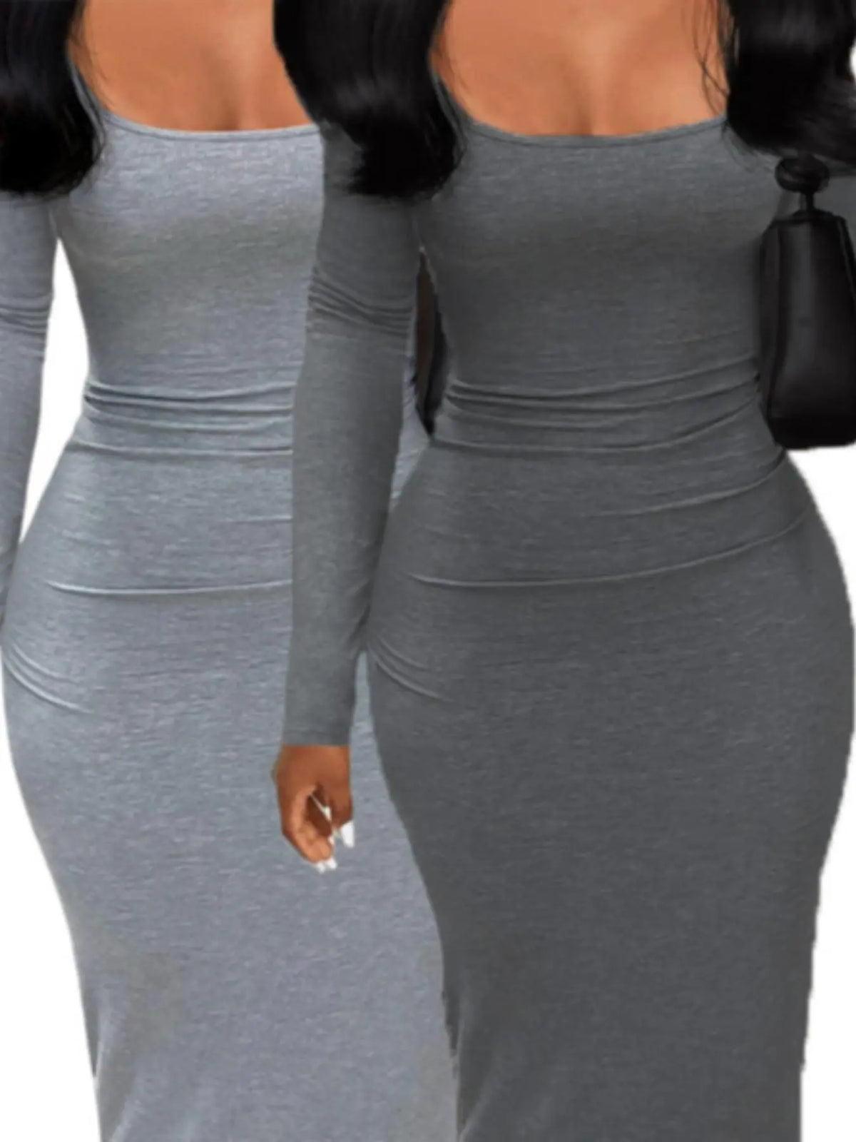 Women's Sexy Plain U Neck Long Sleeve Bodycon Cut Dress, Minimalist Solid Tight Sleeve Long Dress for Fall, Ladies Clothes for Fall, Womenswear, Casual Fashionable Dress, Chic