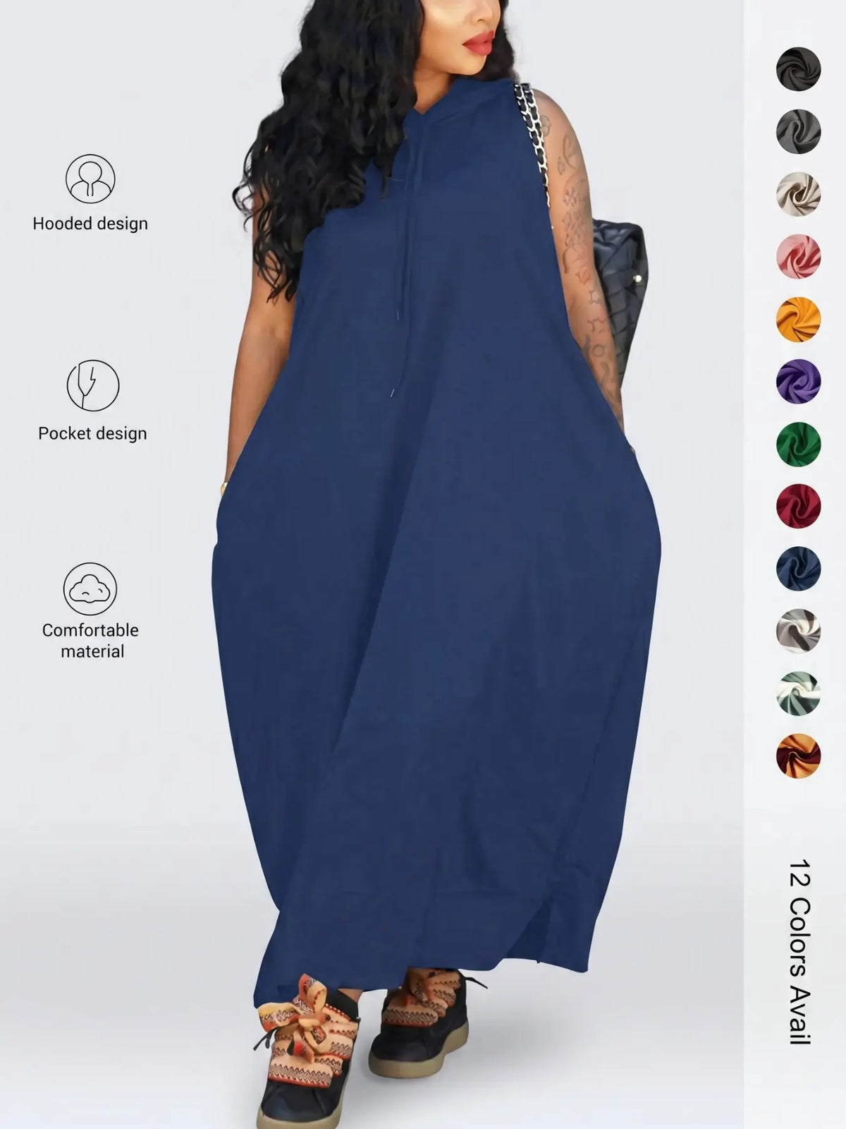 Women's Plain Drawstring Hooded Tank Dress, Casual Basic Pocket Sleeveless Dress for Summer, Fashion Women's Clothing for Daily Wear, Casual Chic Dress