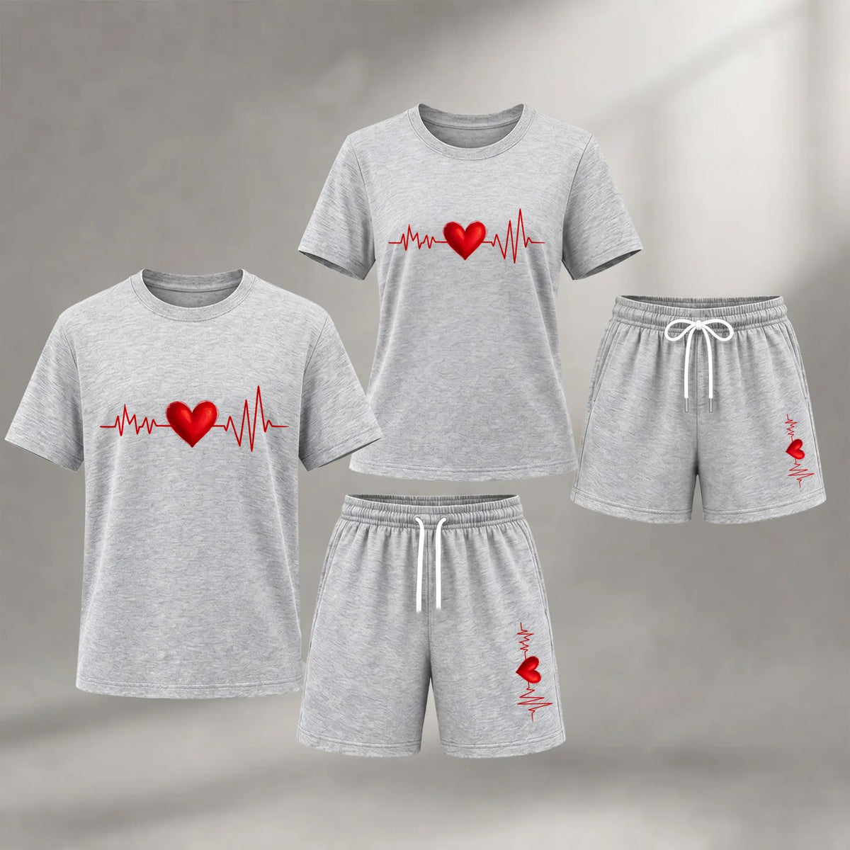 Women's Loose 2-Piece Style Set - Short-Sleeve Breathable Romantic Heart Graphic T-Shirt & Soft Fabric Drawstring Shorts, Everyday Casual Summer Outfit for Home & Outdoor Activities
