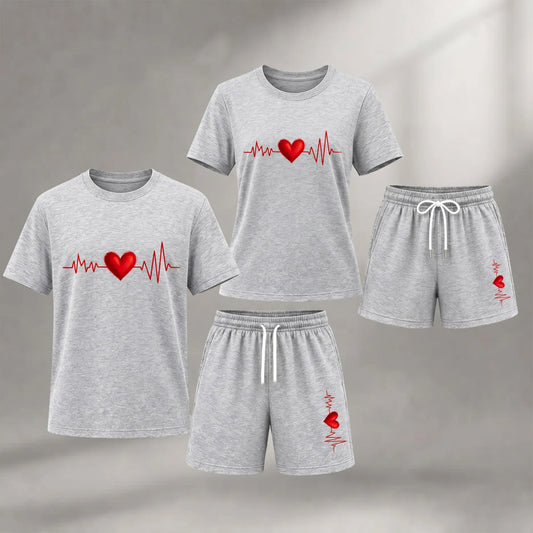 Women's Loose 2-Piece Style Set - Short-Sleeve Breathable Romantic Heart Graphic T-Shirt & Soft Fabric Drawstring Shorts, Everyday Casual Summer Outfit for Home & Outdoor Activities