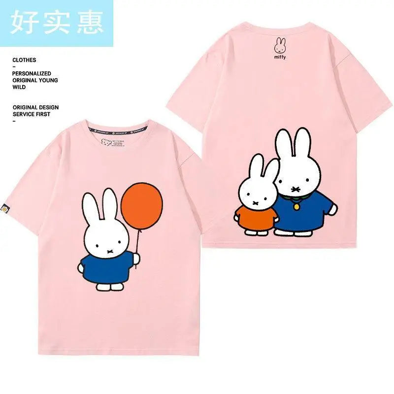 Kawaii Miffy Rabbit T-shirt Picture Book Series Little Rabbit Girl Miffy Cartoon Pure Cotton Half-sleeved Couple Top