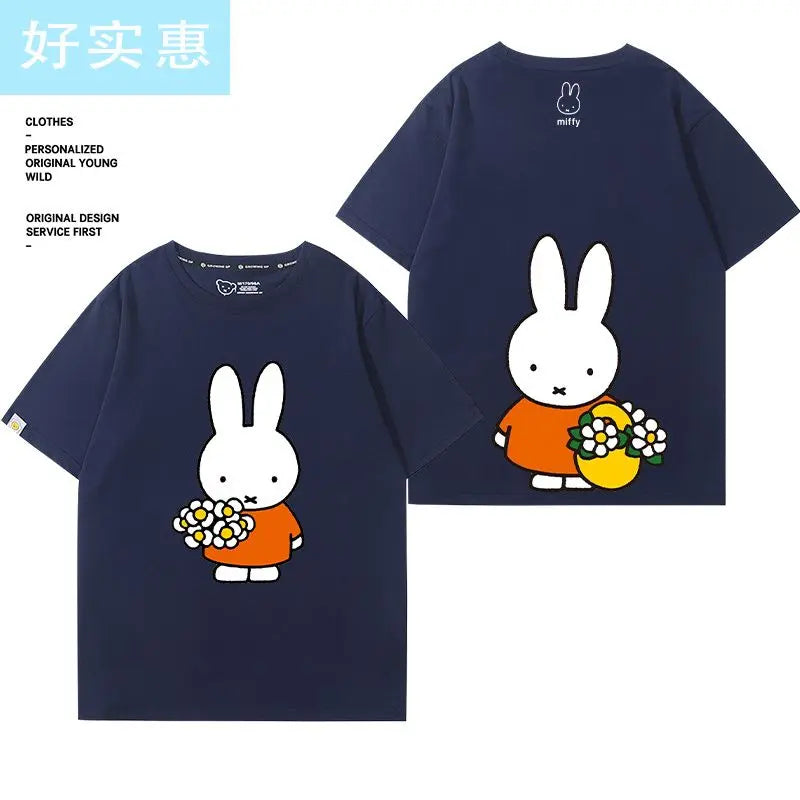 Kawaii Miffy Rabbit T-shirt Picture Book Series Little Rabbit Girl Miffy Cartoon Pure Cotton Half-sleeved Couple Top