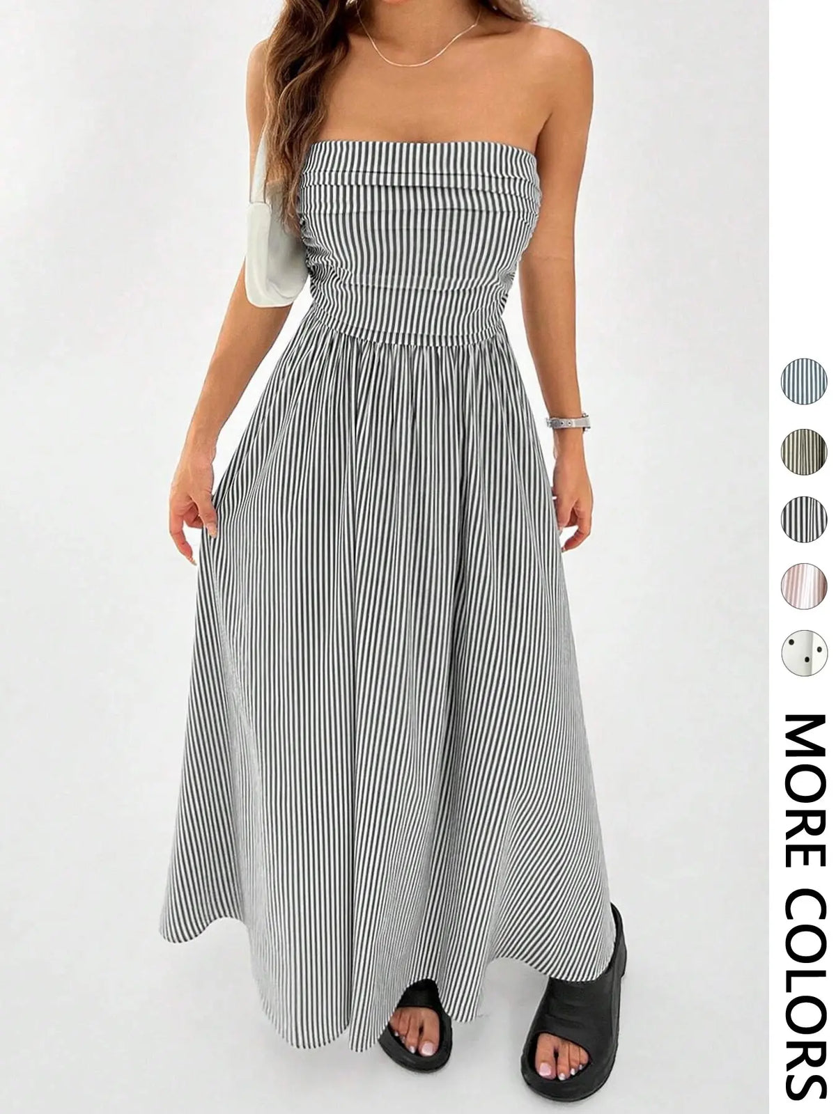 Women's Striped Strapless Tube Dress, Casual Sleeveless Dress for Summer, Fashion Women's Clothing for Daily Wear
