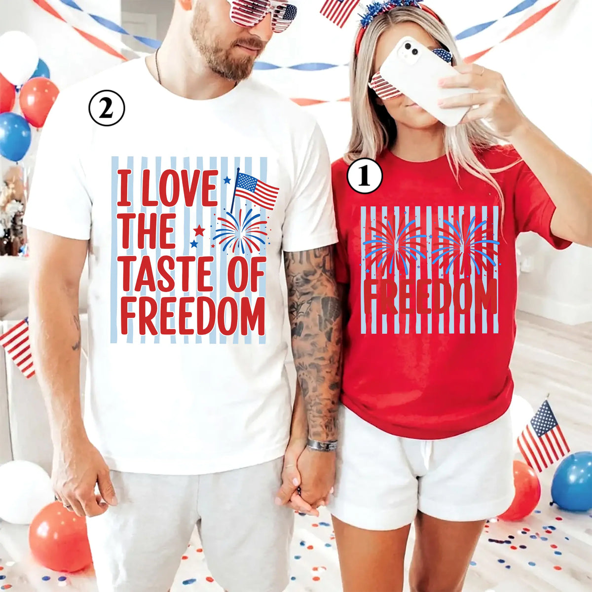 Funny 4th of July Couples Shirts , I Love The Taste Of Freedom Shirt, July 4th Matching Tees, Inappropriate Patriotic Couple Shirt