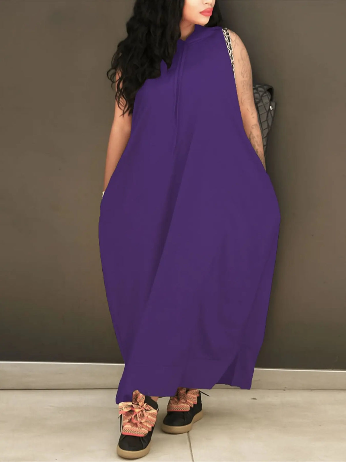 Women's Plain Drawstring Hooded Tank Dress, Casual Basic Pocket Sleeveless Dress for Summer, Fashion Women's Clothing for Daily Wear, Casual Chic Dress
