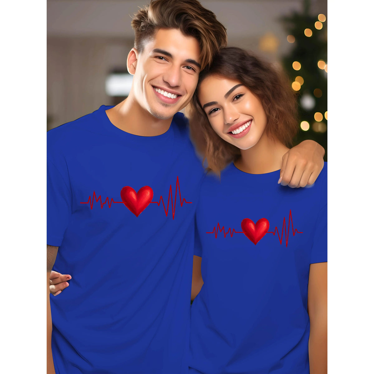 [1 Couple T-Shirt] Valentine's Day 1 Couple Fashion Casual 220G Print Round Collar Men And Women's Short-Sleeved T-Shirt | Graffiti Heart Pattern Print, A Certain Thickness, As a Gift