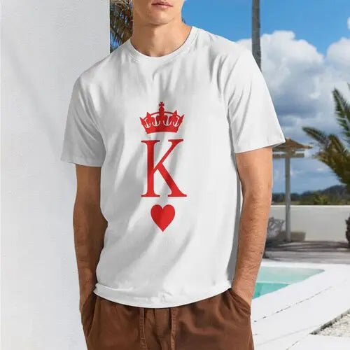 Boys' 100% Cotton Funny T-Shirts with King Print, Heart Motif, Short Sleeve Tops, Hip-Hop Look for Halloween, Sohochic