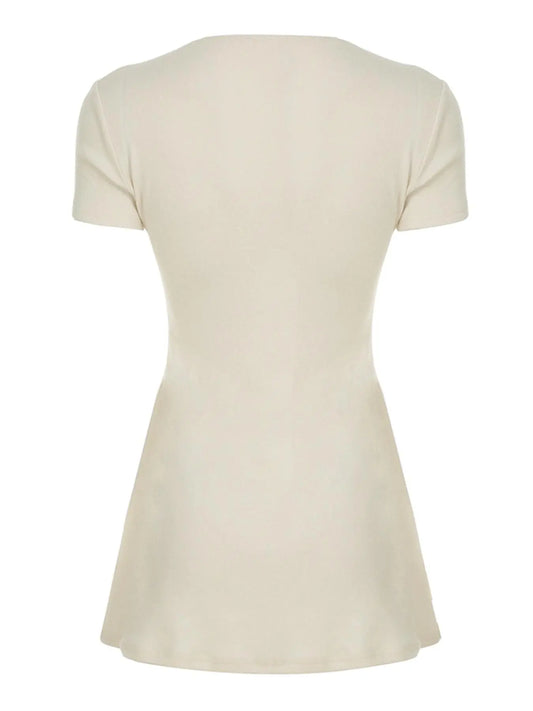Women's Plain V Neck Knit Dress, Casual Short Sleeve A Line Dress for All Seasons, Ladies Clothes for Daily Wear, Stretchy