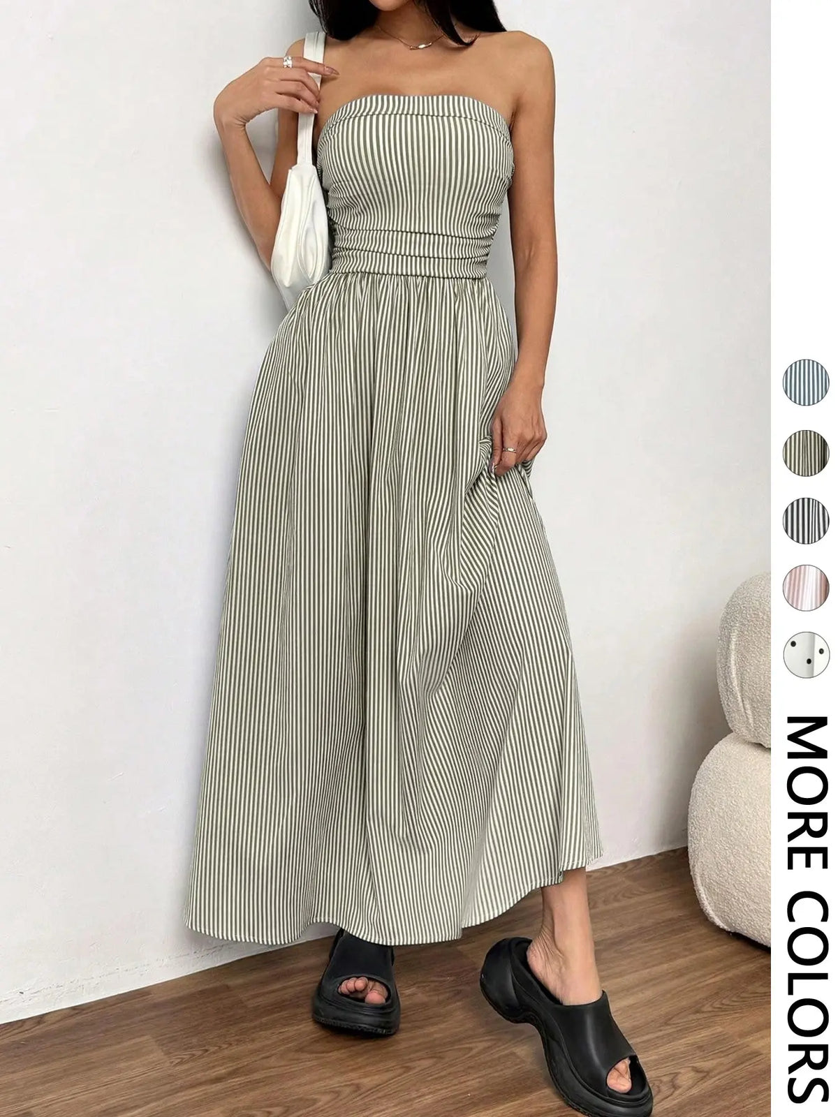 Women's Striped Strapless Tube Dress, Casual Sleeveless Dress for Summer, Fashion Women's Clothing for Daily Wear