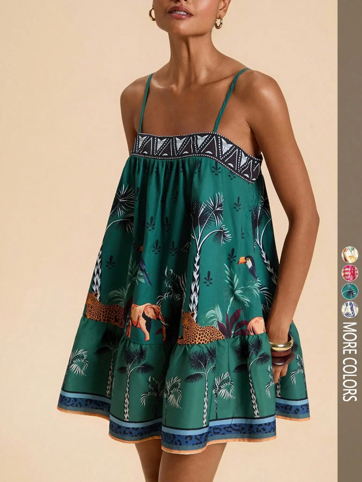 Women's casual vacation beach summer floral print spaghetti strap boho sundress, seasonal holiday set, spring break set, party set, beach set, bohemian style dress, Flowy Summer Dress