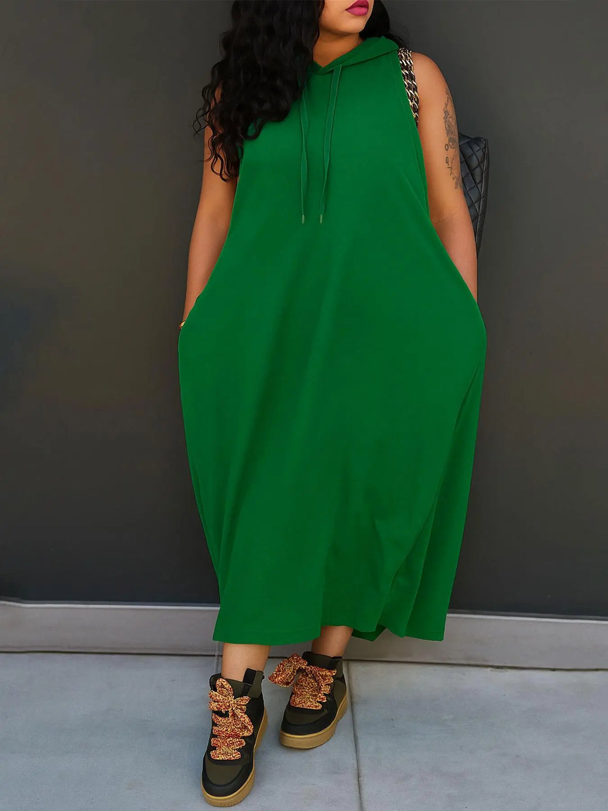 Women's Plain Drawstring Hooded Tank Dress, Casual Basic Pocket Sleeveless Dress for Summer, Fashion Women's Clothing for Daily Wear, Casual Chic Dress