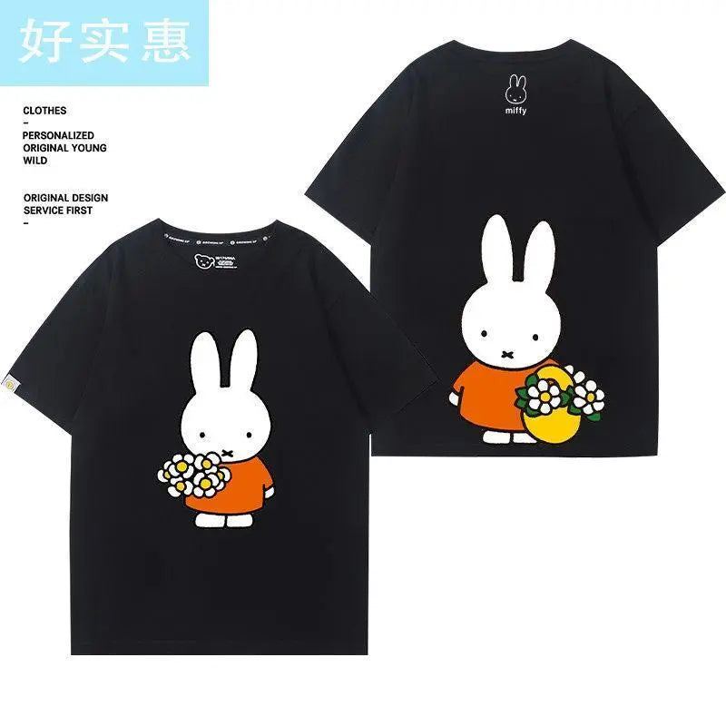 Kawaii Miffy Rabbit T-shirt Picture Book Series Little Rabbit Girl Miffy Cartoon Pure Cotton Half-sleeved Couple Top