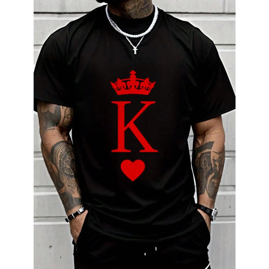 Boys' 100% Cotton Funny T-Shirts with King Print, Heart Motif, Short Sleeve Tops, Hip-Hop Look for Halloween, Sohochic