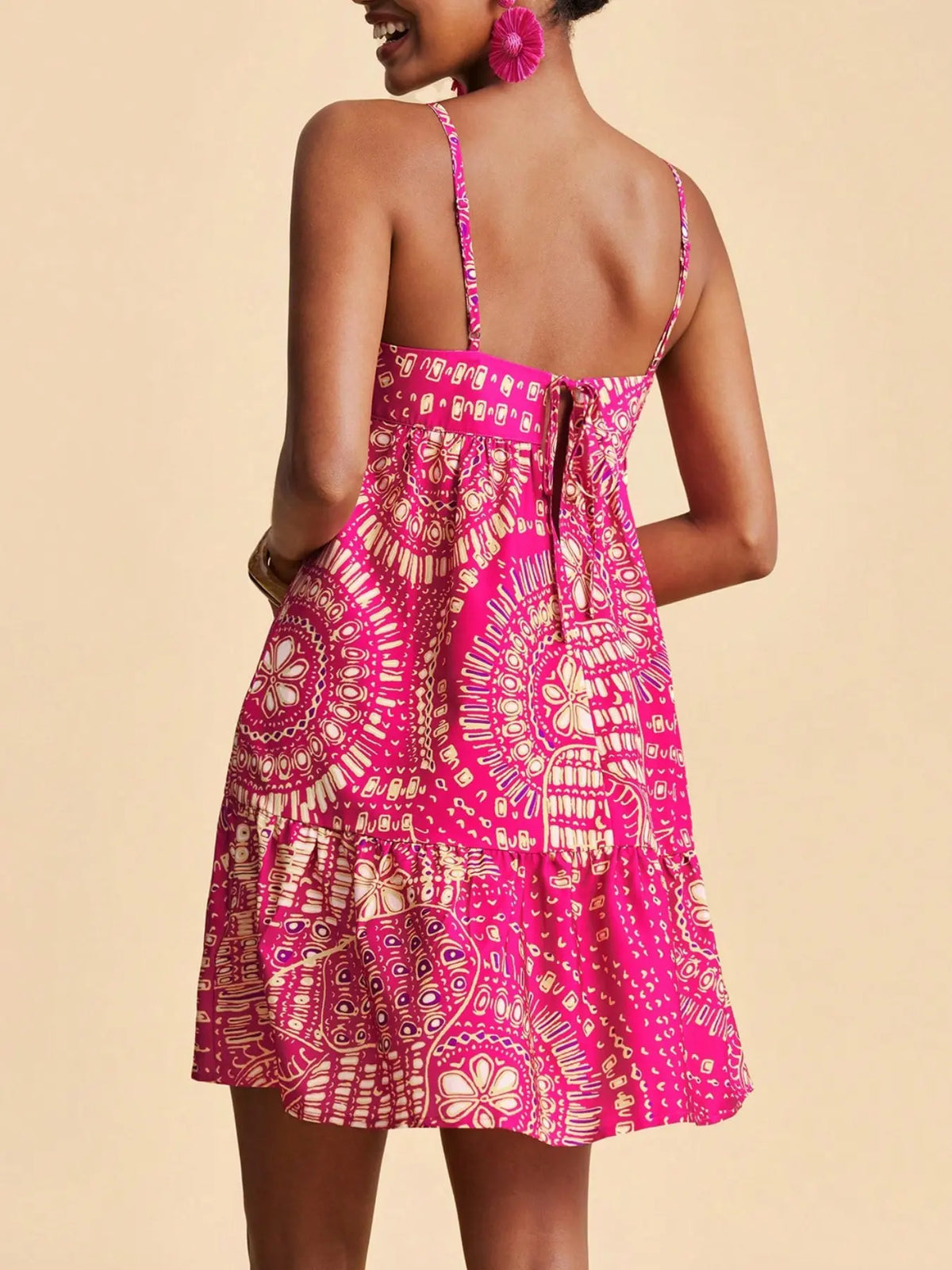 Women's casual vacation beach summer floral print spaghetti strap boho sundress, seasonal holiday set, spring break set, party set, beach set, bohemian style dress, Flowy Summer Dress
