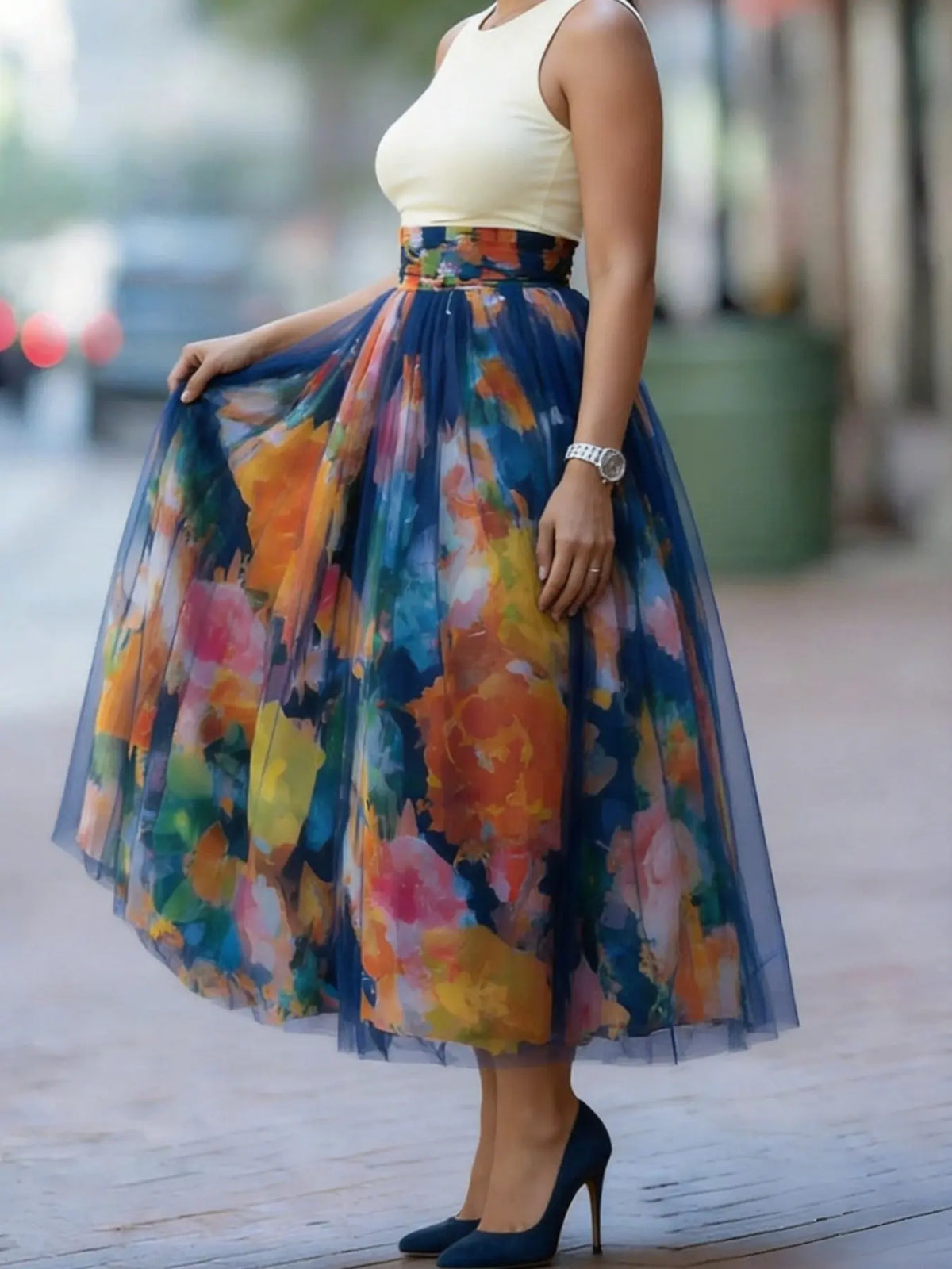 European and American Style Ombre Gradient Floral Pattern Skirt, Casual Everyday Long Skirt, Versatile Summer Wear for Women
