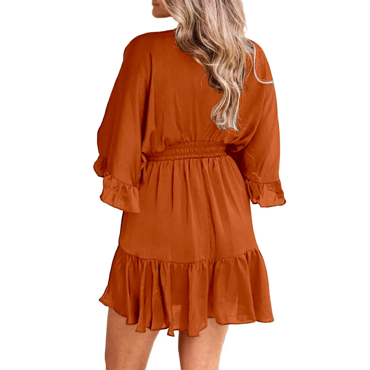 Imily Bela Womens V Neck Casual Dresses Summer Loose High Waist Ruffle Pleated Cute Mini Short Dress
