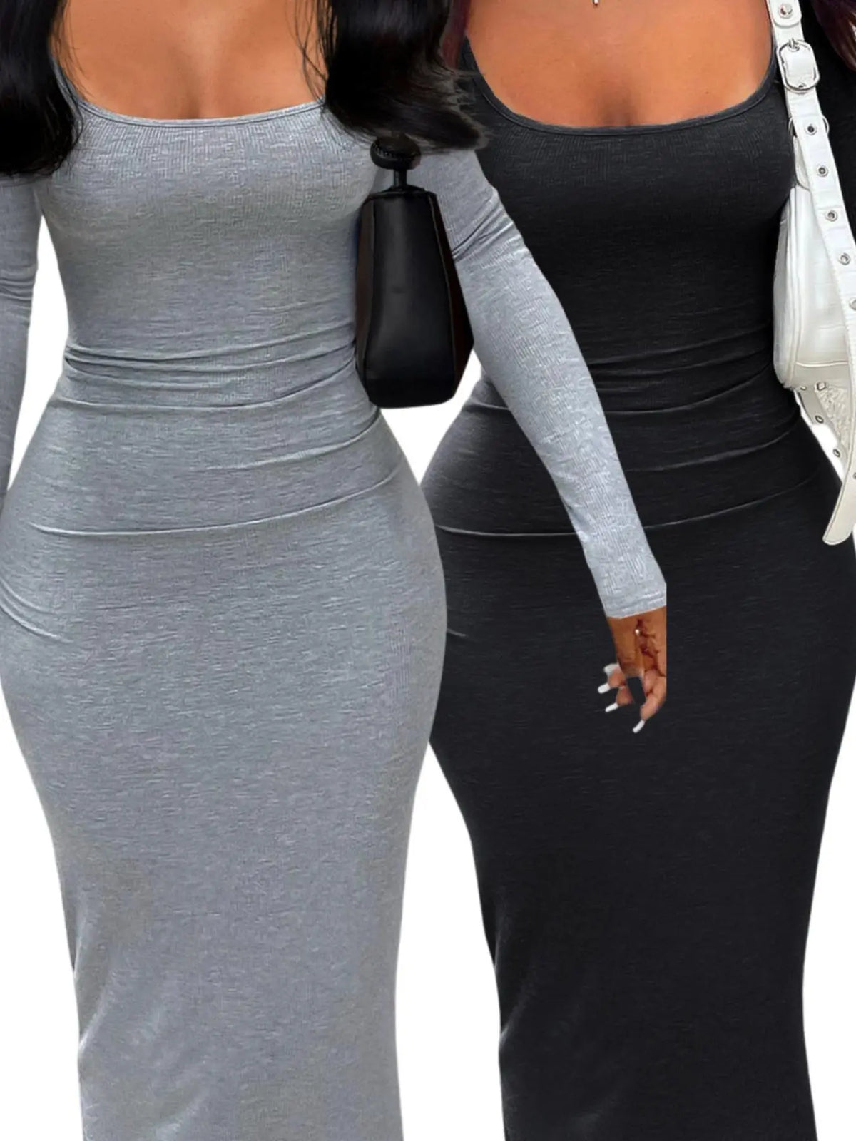 Women's Sexy Plain U Neck Long Sleeve Bodycon Cut Dress, Minimalist Solid Tight Sleeve Long Dress for Fall, Ladies Clothes for Fall, Womenswear, Casual Fashionable Dress, Chic