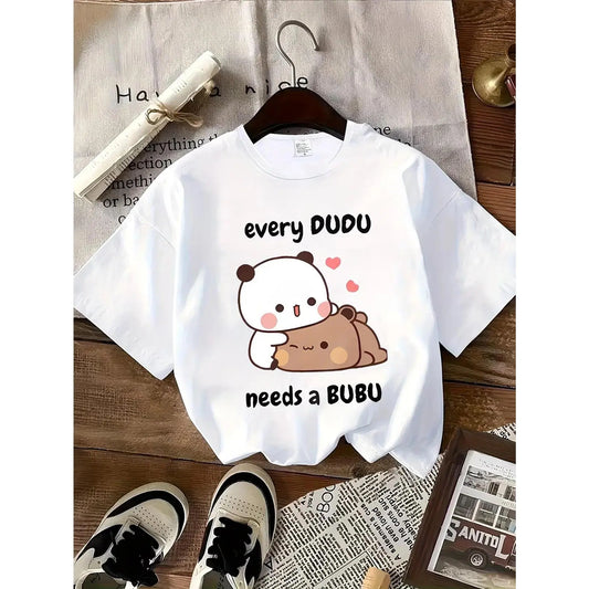 Bubu Dudu Panda Bear T Shirt Women Men Cute Every Dudu Needs A Bubu Graphic Tee Summer Short Sleeve Couple Matching Shirt Top