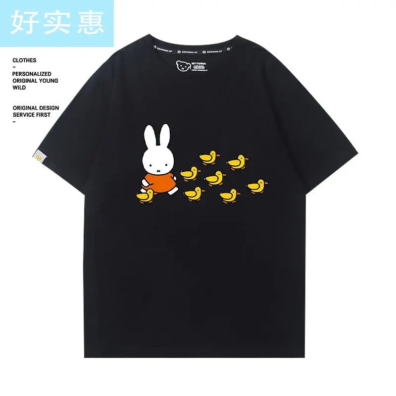 Kawaii Miffy Rabbit T-shirt Picture Book Series Little Rabbit Girl Miffy Cartoon Pure Cotton Half-sleeved Couple Top