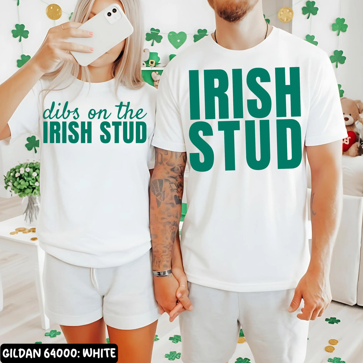 Dibs on the Irish Stud Couples Drinking Matching Shirts, Funny Couples St Patricks Day Matching T-Shirts Saint Pattys St Paddys Pub Crawl Tee