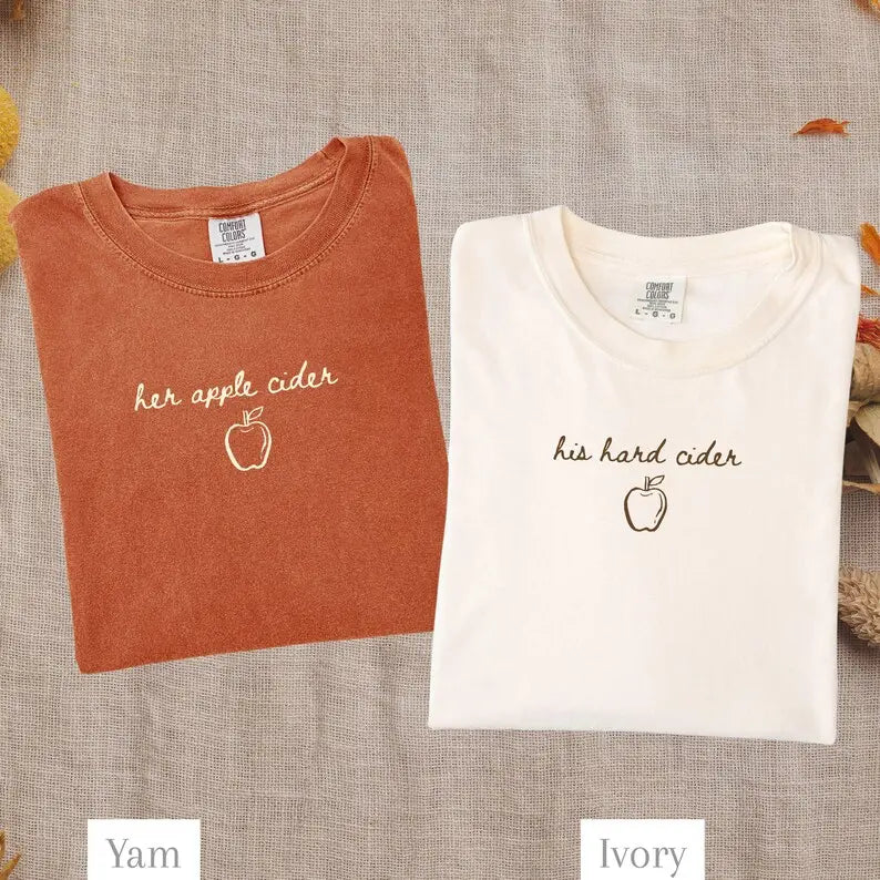 Comfort Colors Matching Fall Couple Shirts, Her Apple Cider His Hard Cider Tee, Pumpkin Patch Date Shirts, Cozy Season Tee, Thanksgiving Couple Tee, Autumn Couple Shirts
