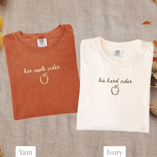 Comfort Colors Matching Fall Couple Shirts, Her Apple Cider His Hard Cider Tee, Pumpkin Patch Date Shirts, Cozy Season Tee, Thanksgiving Couple Tee, Autumn Couple Shirts