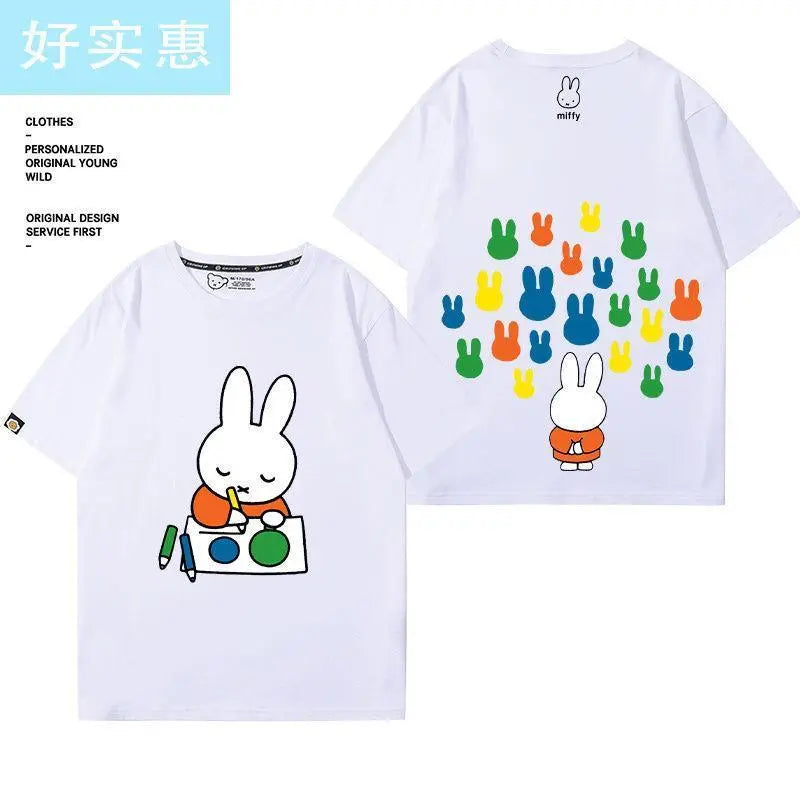 Kawaii Miffy Rabbit T-shirt Picture Book Series Little Rabbit Girl Miffy Cartoon Pure Cotton Half-sleeved Couple Top
